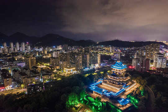 温岭东辉阁夜景航拍