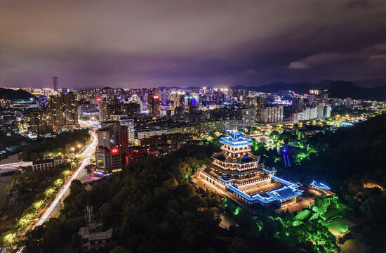 温岭东辉阁夜景航拍