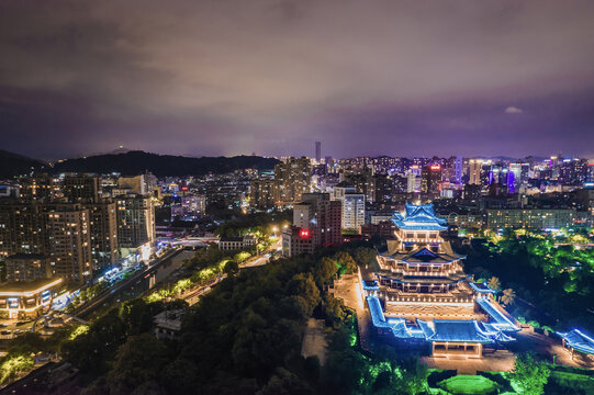 温岭东辉阁夜景航拍