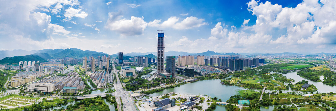 温岭九龙湖城市风光全景