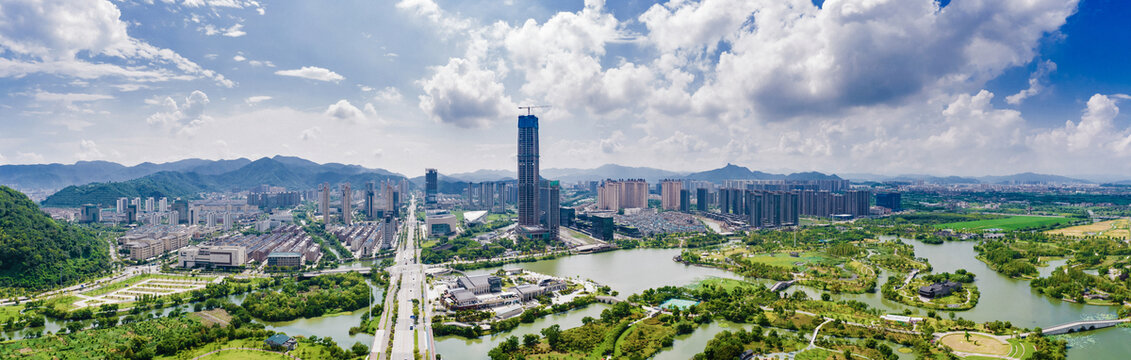 温岭九龙湖城市风光全景