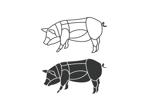 猪部位图分割矢量扁平插画图