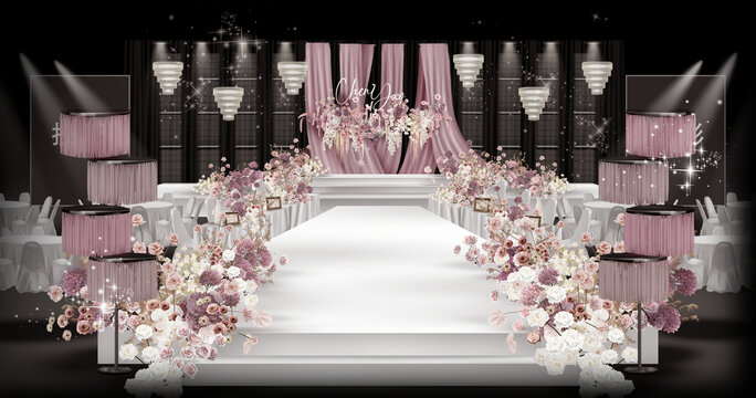 粉色布幔水晶婚礼效果图