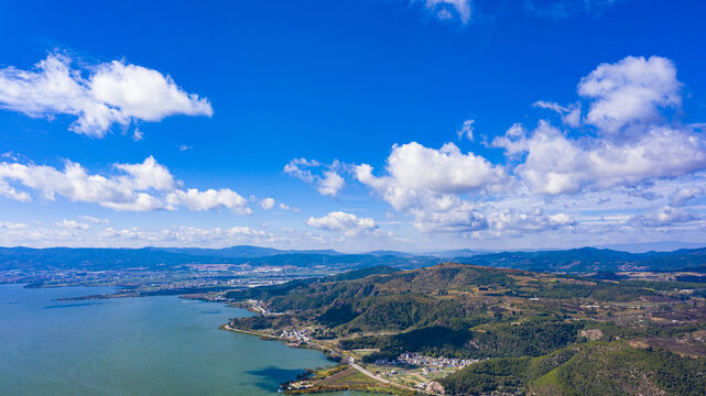 航拍云南江川外景