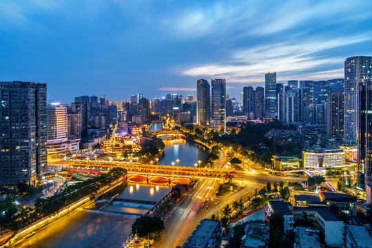 成都九眼桥夜景安顺廊桥风光