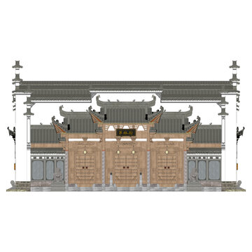 徽派祠堂正立面效果图