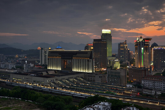 杭州城站火车站城市风光夜景