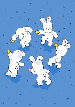 摘星星的小兔子在草地上跳舞