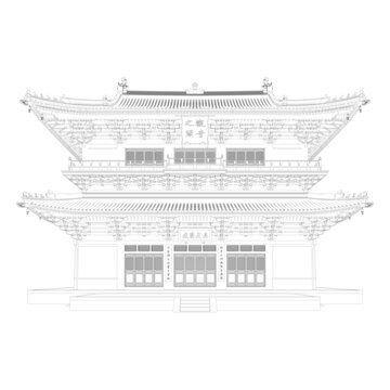 独乐寺观音阁立面线稿图