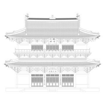 独乐寺观音阁正立面线稿图