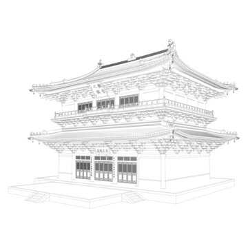 独乐寺观音阁轴测线稿图