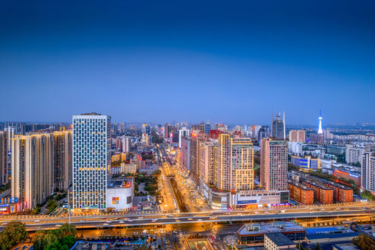 洛阳市涧西区城市风光夜景航拍