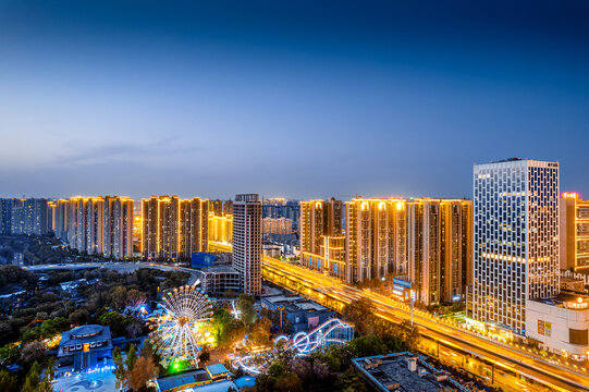 洛阳市涧西区城市风光夜景航拍