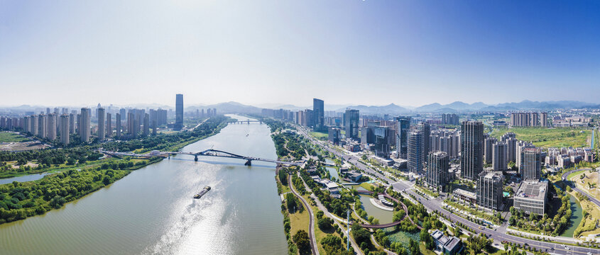 上虞一江两岸城市风光全景