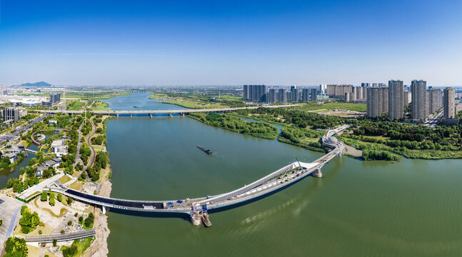 上虞一江两岸城市风光全景