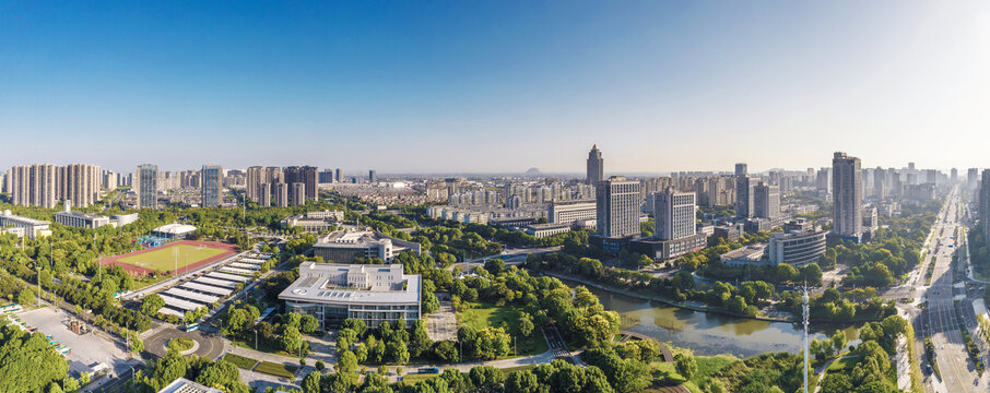 上虞城市风光航拍全景