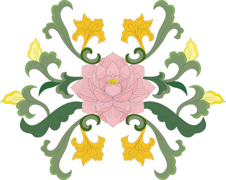 复古缠枝莲花纹传统印花图案