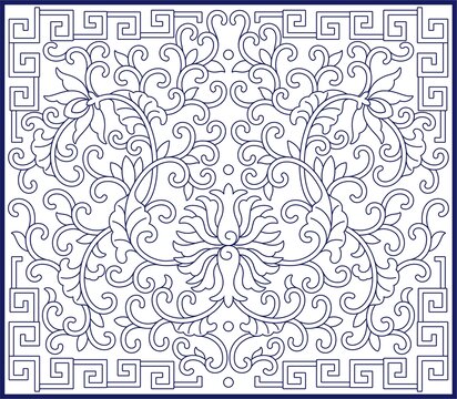 线描缠枝莲纹