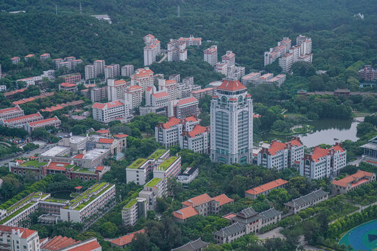 航拍厦门大学厦大城市风光