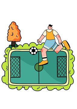 踢足球运动扁平人物矢量插画