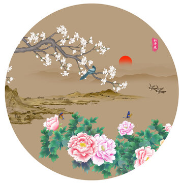 中式国潮山水花鸟挂画