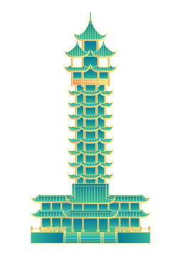 成都九天楼古建筑矢量插画元素