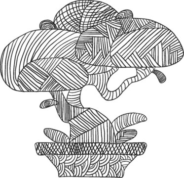 点线面构成的盆栽手绘插画