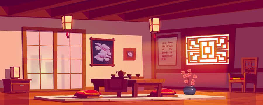 日式和风客厅卡通插画背景