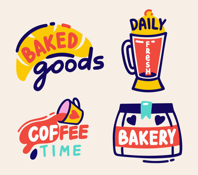 可爱涂鸦风格咖啡面包图标