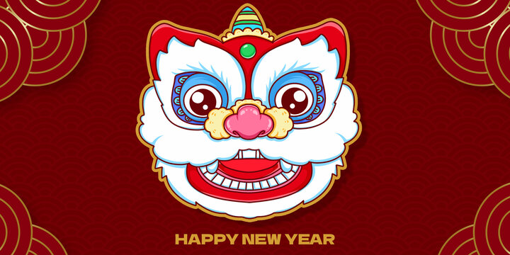 新年国潮红色中国风舞狮