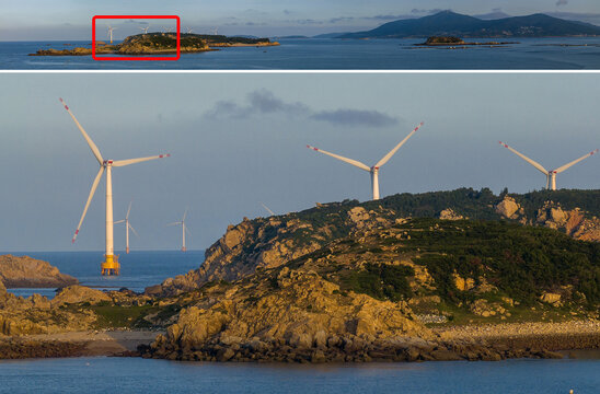 平潭海岛上的电力风车全景