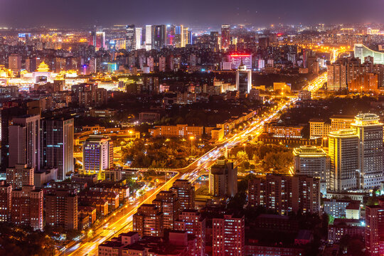 北京城市夜景鸟瞰