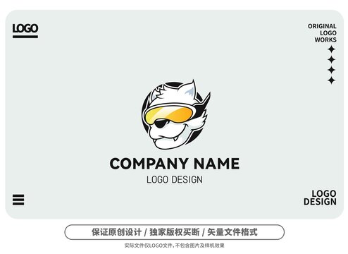 原创卡通帅酷白狼logo