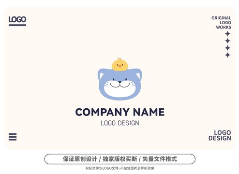 原创卡通鸡仔蓝猫logo