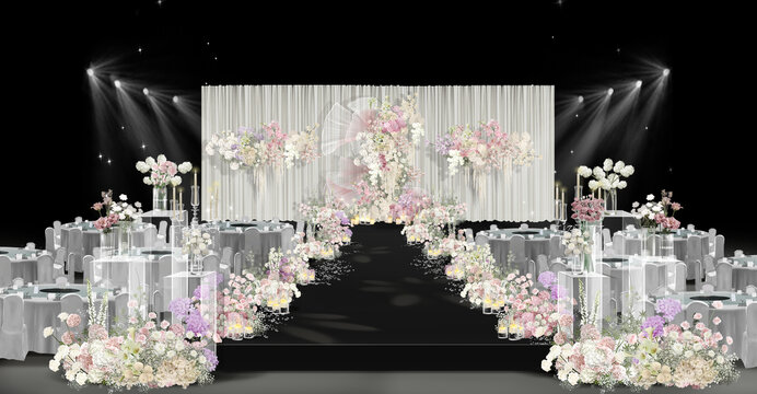 粉紫色纱幔婚礼效果图