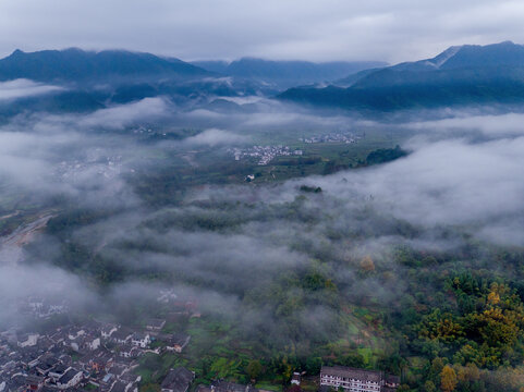 宏村云雾俯瞰全景