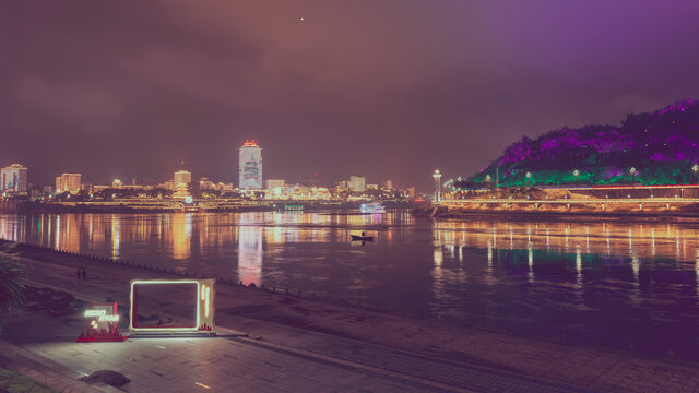 宜宾三江汇流城市夜景