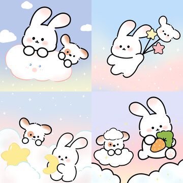 卡通兔子动物印花系列图案