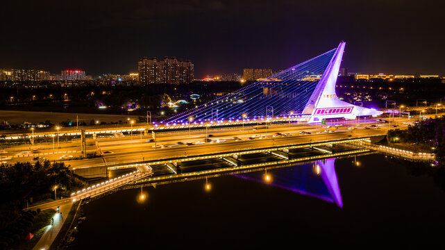 夏季的中国长春卫星大桥夜景