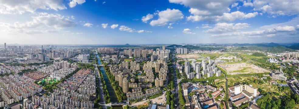 上虞城市风光航拍全景