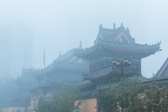 大雾中的沈阳八王寺