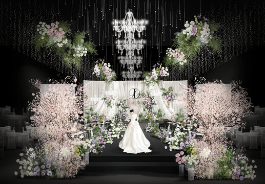粉白色韩式婚礼舞台设计图