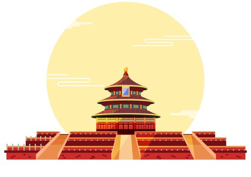 北京天坛地标城市建筑矢量插画
