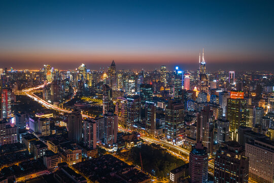 上海浦西金融城夜景城市风光