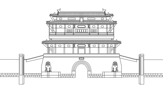 北京城楼永定门线描
