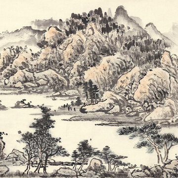 新中式山水画水墨画