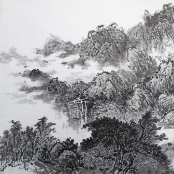 新中式山水画水墨画