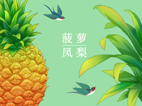 菠萝凤梨手绘插画海报