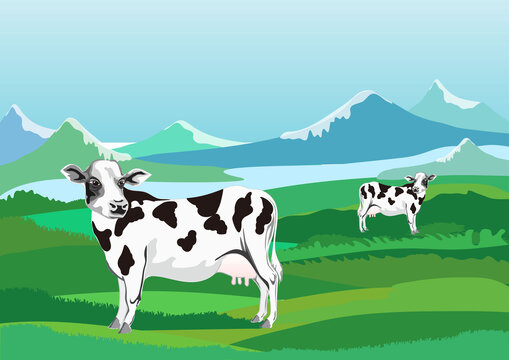 奶牛牧场插画