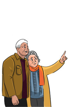 老年夫妻老年人卡通手绘插画